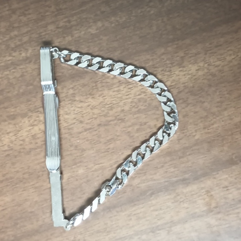 Silver Tone Tie Bar with Chain - Picture 2 of 2